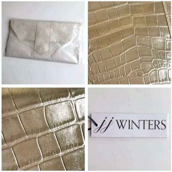 NWT JJ Winters Nikki Metallic Crocodile Clutch Vegan Leather - Picture 8 of 11